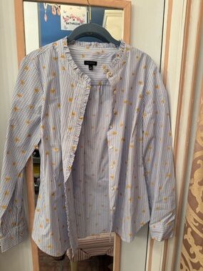 Talbots Blue and White Striped Button-Down with Yellow Dot Print